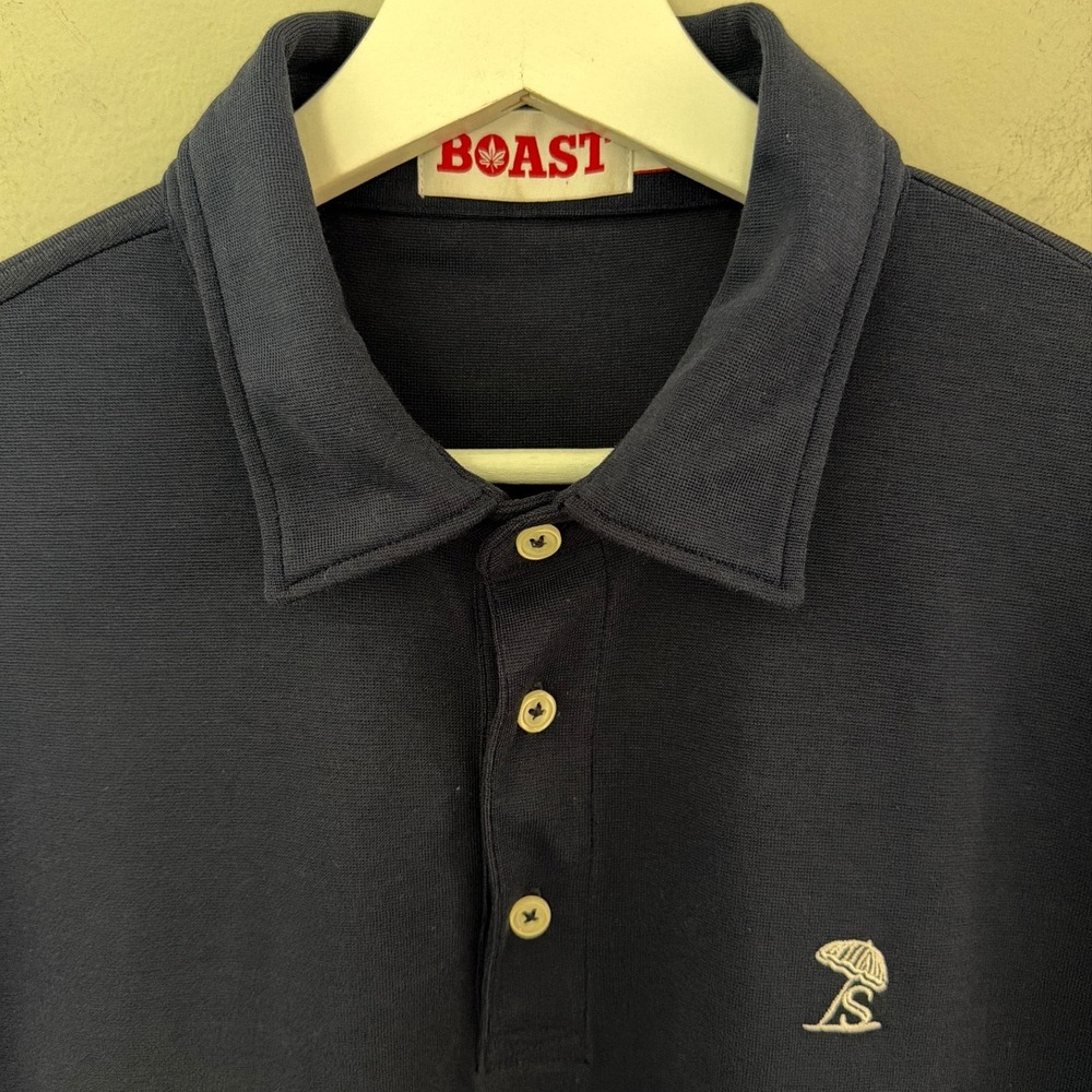 Boast Mens Navy Blue Short Sleeve Cotton Blend Pique Polo Shirt Size Large